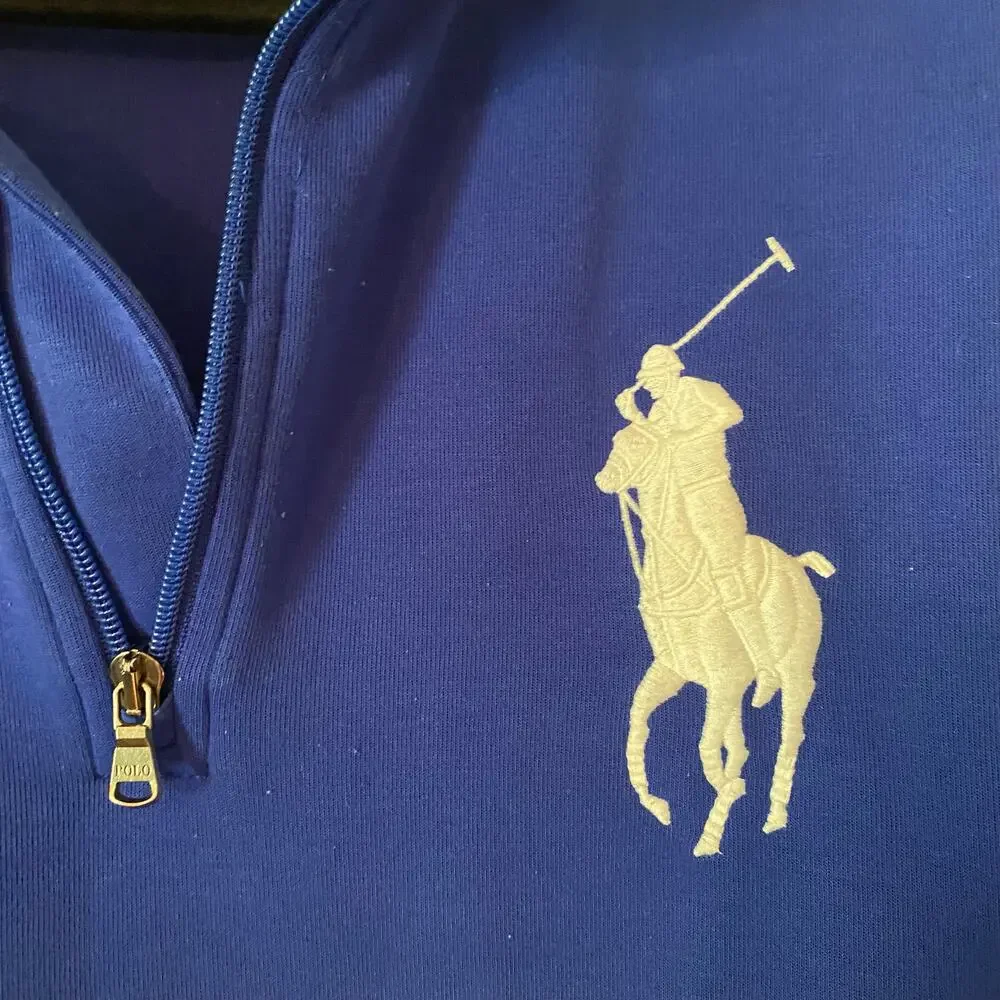 Polo Ralph Lauren Color Blocked Blue Yellow White Polo Logo Quarter Zip Large